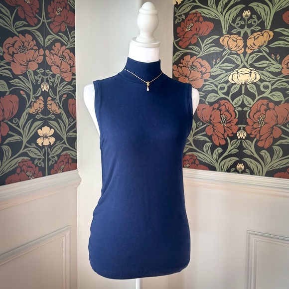 Navy Mock Neck Rib Tank Top ๐ - Picture 2 of 4